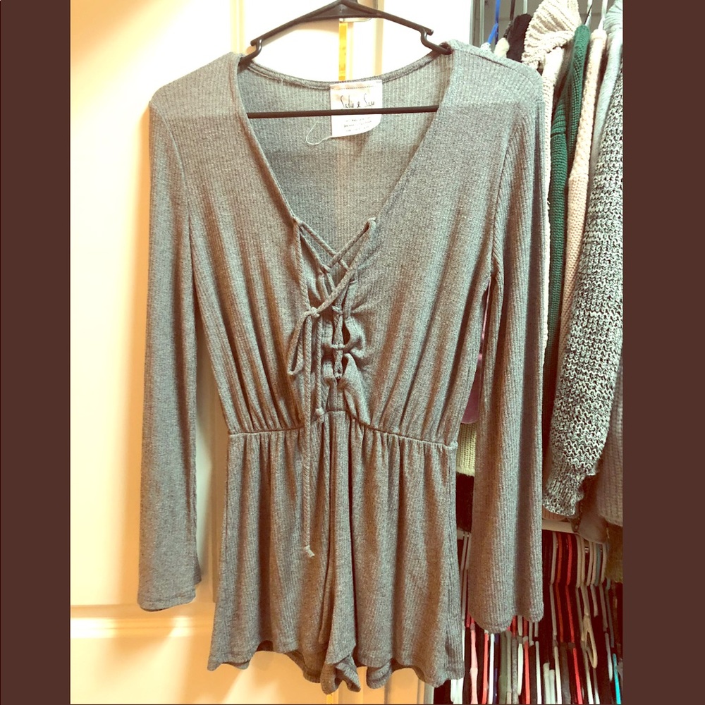 Grey lace up romper